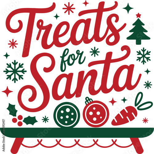 Treats for Santa Illustration – Christmas Cookies, Carrot and Holiday Decor in Festive Red and Green Design