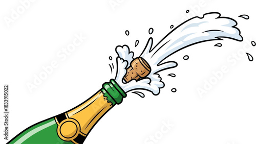 Champagne Bottle Popping Cork Vector Illustration