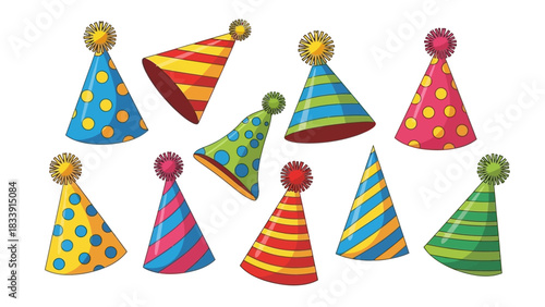 Colorful New Year Party Hats Vector Collection
