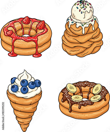 Funnel Cake Illustration Vector with Sweet Powdered Sugar Funnel Cake Carnival Treat Vector Art for Food and Dessert Graphics 
