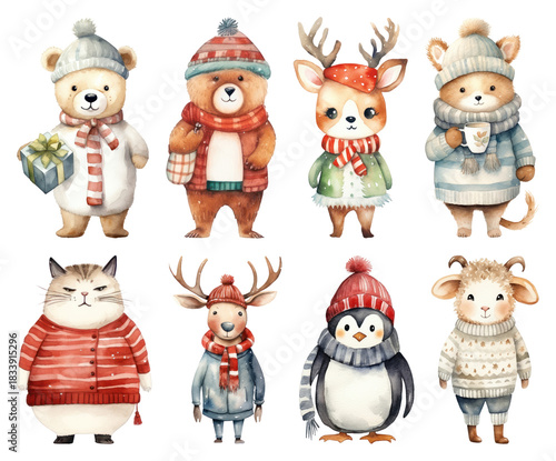 Wallpaper Mural PNG Cute winter animals in sweaters, element set on transparent background Torontodigital.ca