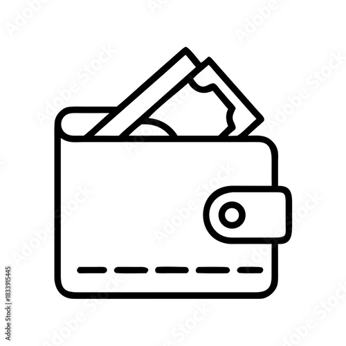 Wallet with cash inside in minimalistic line art style  