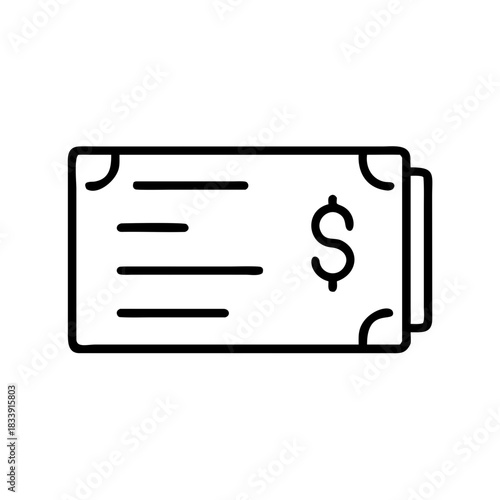 Dollar bill illustration with dollar sign and blank lines for details  