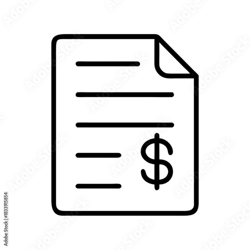 Invoice document with dollar sign on white background  