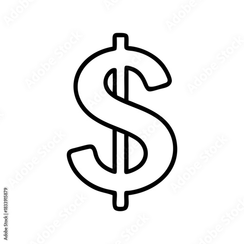 Dollar sign symbol in minimalist line art style on white background  