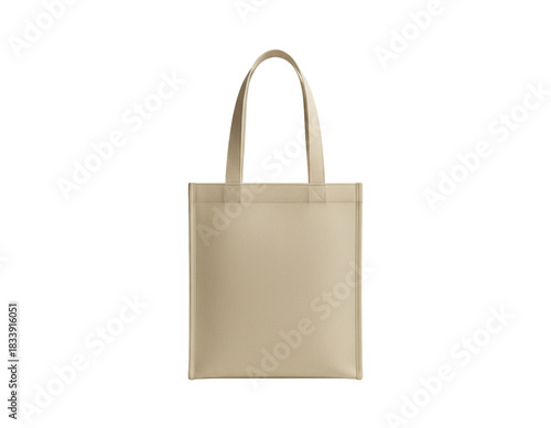 Beige Canvas Tote Bag Standing Upright With Structured Form, Front View, Isolated on Transparent Background