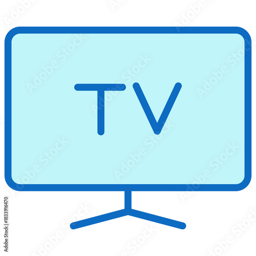 Television Screen Blue Fill Outline Icon Design Vector - TV monitor symbol representing media, broadcasting, or video streaming