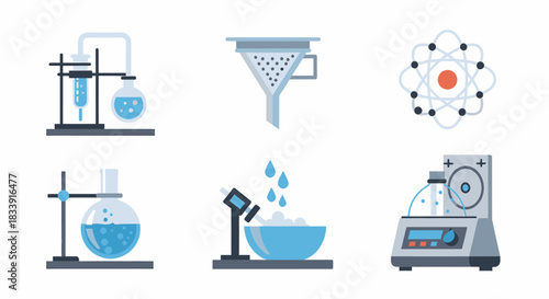 Set of laboratory equipment for scientific experiments and chemical research