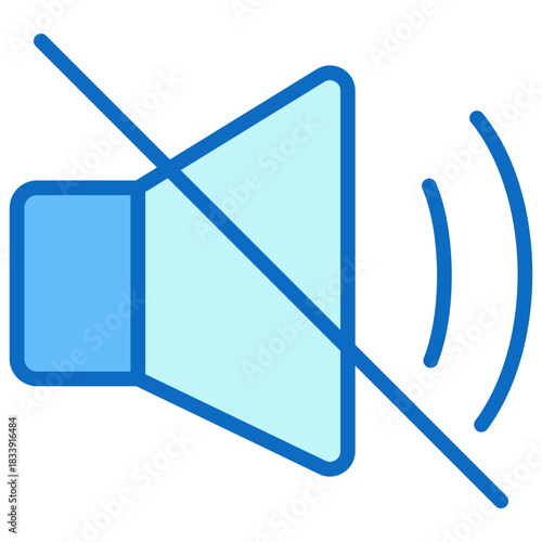 Mute Sound Blue Fill Outline Icon Design Vector - crossed out speaker representing silence, mute mode, or no sound