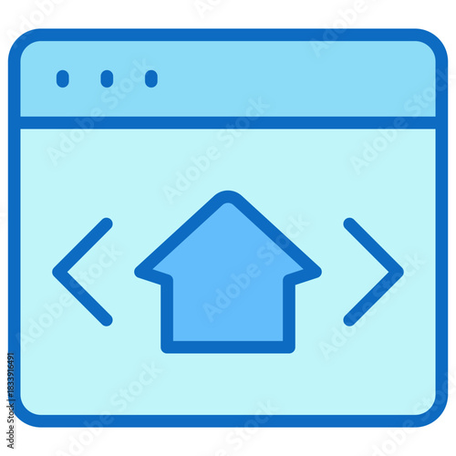 Web Development Blue Fill Outline Icon Design Vector - browser window with code and home symbol representing web development or front-end programming