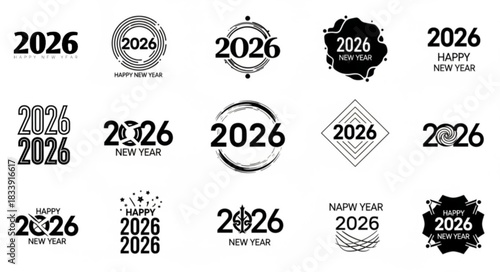 2026 logo concept for calendar, poster, flyer, banner. Modern design for calendar, invitations, greeting cards. Set of new year logo text design. stock illustration