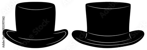 Top Hat Silhouette Set. Classic Gentleman Hat Vector Collection