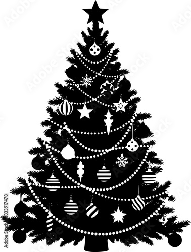 Decorated Christmas Tree Silhouette vector
