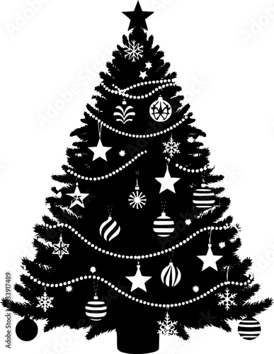 Decorated Christmas Tree Silhouette vector
