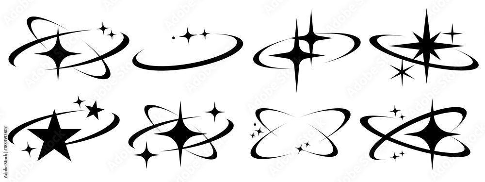 Fototapeta premium PNG Retro star swirl vector designs, element set on transparent background