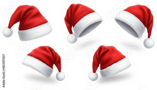 Big set of realistic Santa Hats isolated 