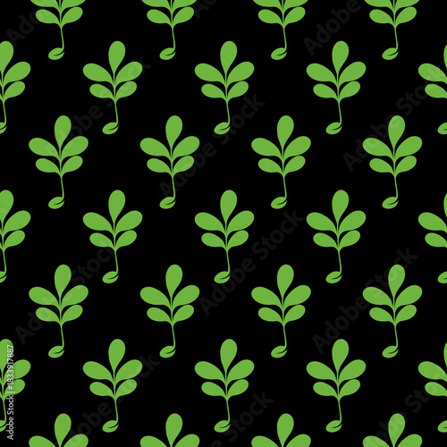 Sprout seamless pattern isolated on black background