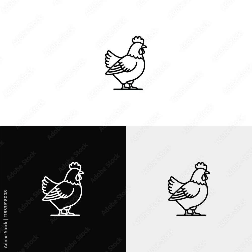 Fototapeta premium line art icon logo of a chicken logo design
