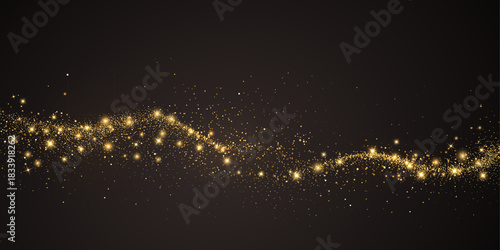 Vector Abstract Shiny Gold Glitter design element. Gold Glitter Dust and Stars. Glitter Trail. For New Year, Merry Christmas, Birthday and Wedding greeting card and invitation. Luxury Background