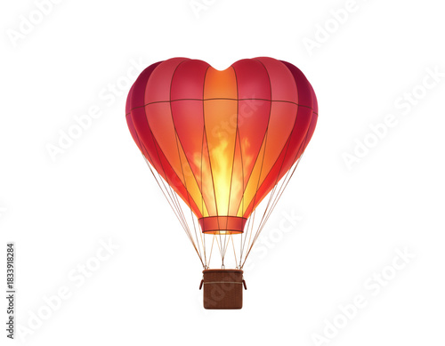 Heart-Shaped Hot Air Balloon Soaring at Sunset, Isolated on Transparent Background