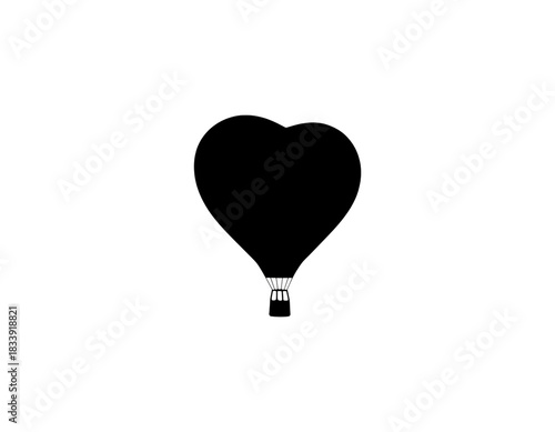 Minimalist Black Heart Balloon Silhouette, Side Angle, Transparent