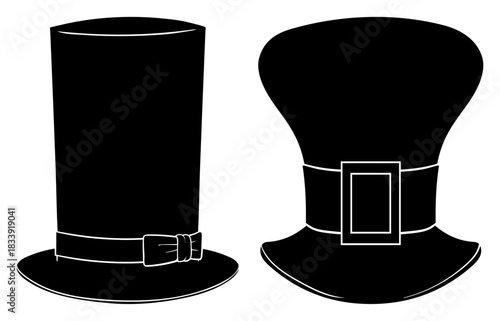Top Hat Silhouette Set. Classic Gentleman Hat Vector Collection