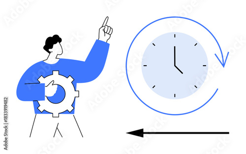 Time management. A person holding a gear pointing towards a clock time management, productivity, and planning. Time management for efficiency and project deadlines. For business, organization