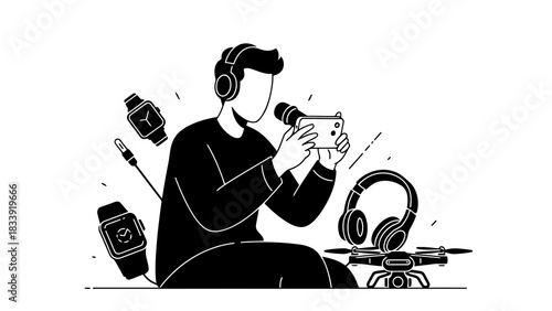 Creator with tech gadgets for content creation