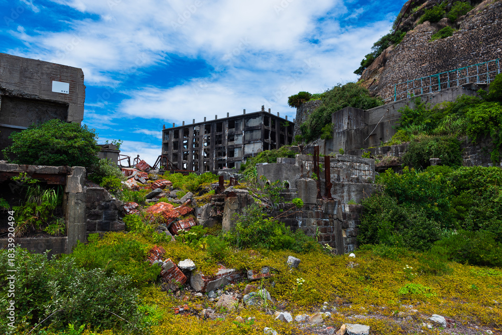 Fototapeta premium Hashima Island (or Gunkanjima – Warship Island), a deserted coal mining island in the bay near Nagasaki