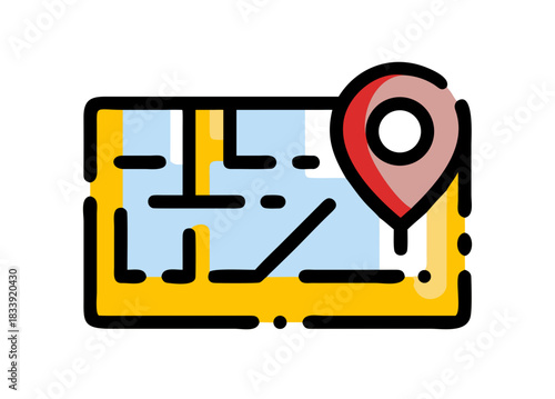Flat Vector Map Illustration with Red Location Pin and Urban Layout