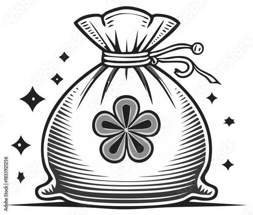 Lucky Treasure Bag with Floral Emblem and Sparkle Accents