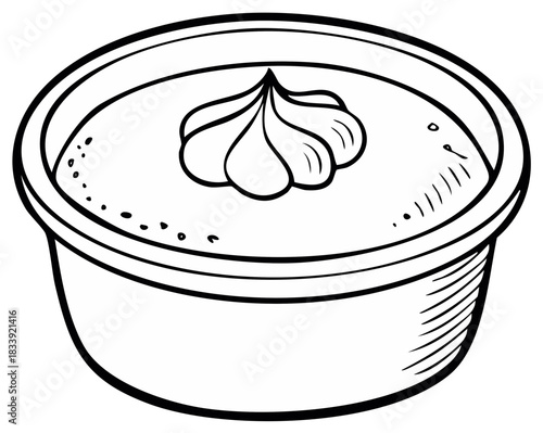 Simple line art illustration of a creamy dip in a small bowl with a swirl on top