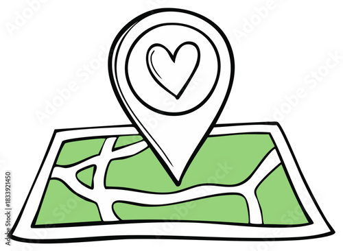 Map with Heart Pin Location Finder for Love and Relationships Concept