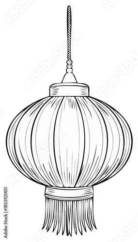 Elegant Asian Lantern Illustration Intricate Line Art Festive Hanging Ornament Traditional Decorative Object