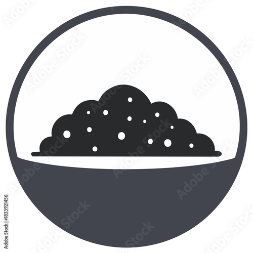 Minimalist icon of a granular material pile in a round container