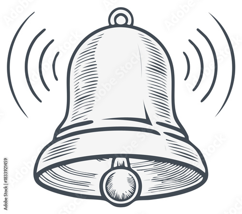 Vintage style ringing bell icon with sound waves representing an urgent alert or notification