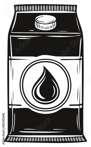 Monochrome carton package with droplet icon minimal beverage box illustration graphic