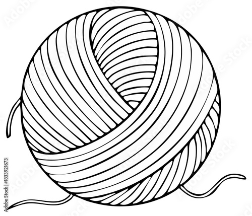 Line Art of a Ball of Yarn with Loose Strands