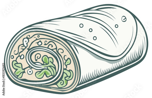 Rolled Tortilla Wrap with Green Salad Filling and Swirls