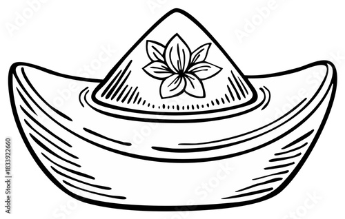 Traditional Asian conical hat with lotus flower illustration sketch