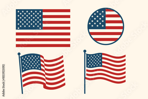 vector illustration of a american flag collection products design elements