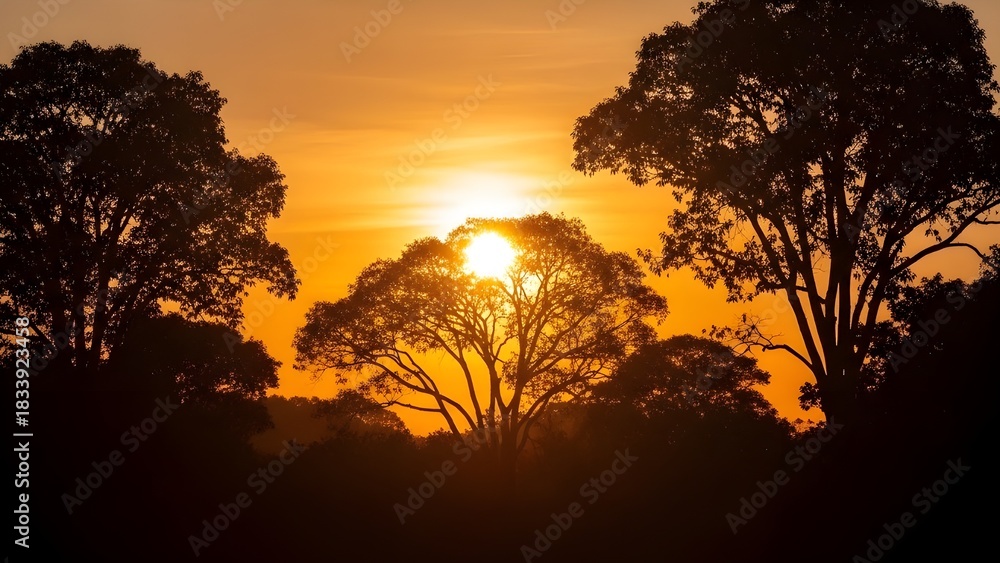 Obraz premium Tropical Jungle Silhouette at Sunset