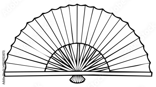 Traditional Folding Hand Fan Outline Wavy Edge Design Vector Illustration