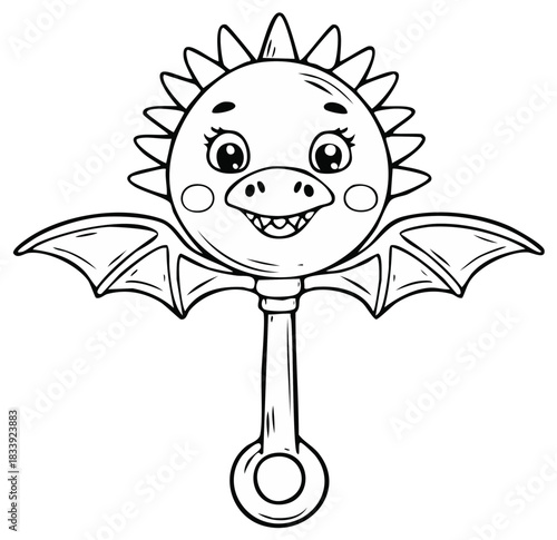 Cute cartoon baby dragon rattle toy illustration
