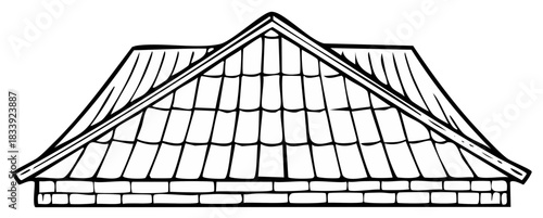 House Roof Structure Outline with Tiles and Brickwork