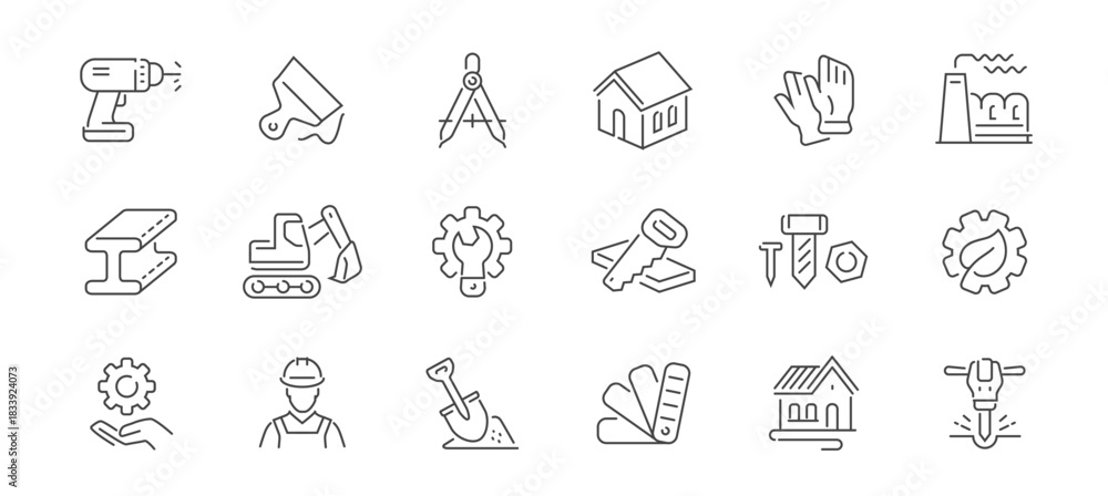 Fototapeta premium Construction, architecture line icons. Industry concept. Repair work, labor set of symbols or signs