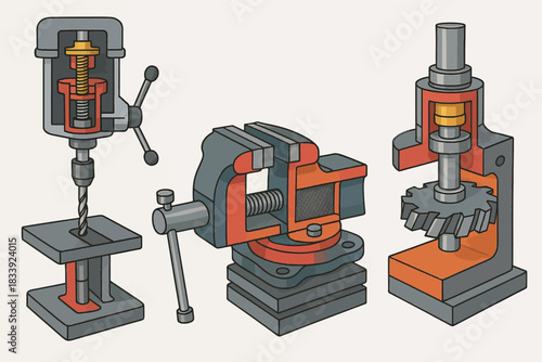 Cutaway Simple Machine Tool Section Set