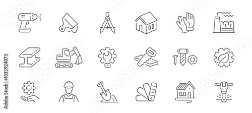 Construction, architecture line icons. Industry concept. Repair work, labor set of symbols or signs