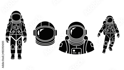 Black and White Astronauts Illustration: Exploring Space Exploration Concepts Design