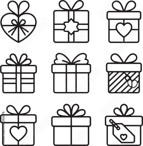 Black and White Gift Box Outline Set